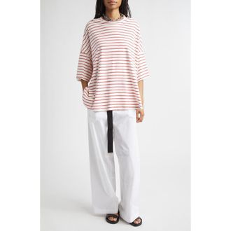 Plan C Stripe Oversize Cotton T-Shirt in White /Red Stripe at Nordstrom, Size X-Small