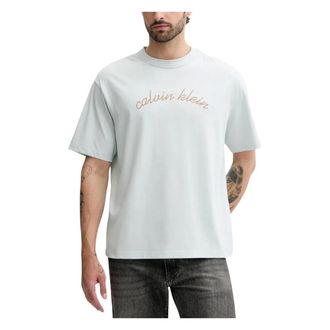 Calvin Klein Jeans T-Shirts, male, Blue, Size: 2XL SS Center Chain Stit T-Shirt