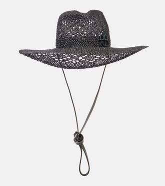 Ruslan Baginskiy Logo leather-trimmed straw fedora
