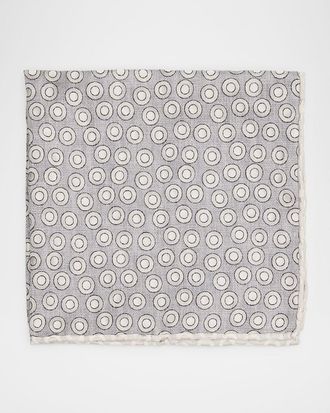 Brunello Cucinelli Mens Geometric Circle Silk Pocket Square