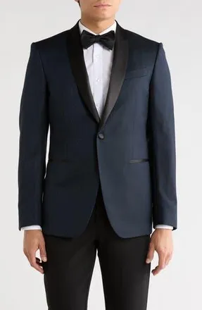 John Varvatos Micro Jacquard Shawl Lapel Wool Dinner Jacket in Navy at Nordstrom Rack, Size 44 Regular