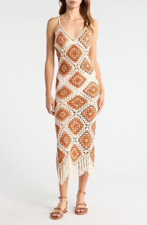 Elan Crochet Maxi Cover-Up Dress in White Clay Combo at Nordstrom, Size X-Large