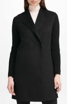 Kenneth Cole Ribbed Sleeve Wool Blend Coat in Black at Nordstrom Rack, Size Medium