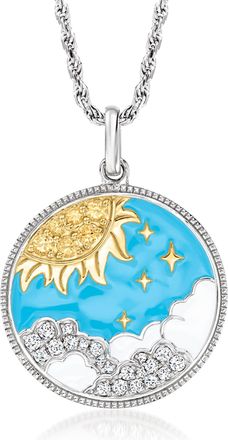 Ross-Simons White Topaz and. Citrine Sun and Starry Sky Pendant Necklace With Multicolored Enamel in 2-Tone Sterling Silver