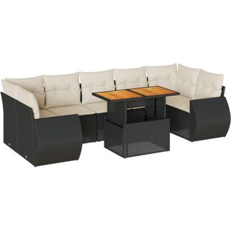 vidaXL Vidaxl - Set De Sof&aacute;s De Jard&iacute;n Y Cojines 8 Piezas Rat&aacute;n Sint&eacute;tico Negro