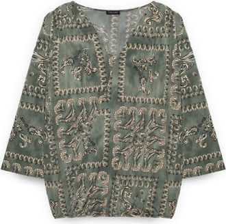 Fiorella Rubino Jersey T-shirt met Paisley-print - Dames - Blouses - Groen - XL - Polyester - Overhemden