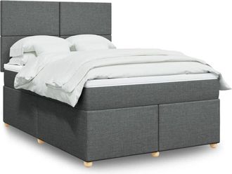 vidaXL Cama Box Spring Con Colch&oacute;n Tela Gris Oscuro 140x200 Cm Vidaxl