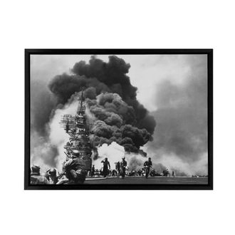 Artery8 WWII USS Battleship Bunker Hill Kamikazes Framed Canvas Wall Art Print in Grey | Size: W24 x H32