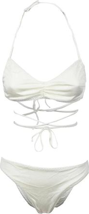 Liviana Conti Fluid-Texture White Bikini With Halter Neck And Intricate Straps
