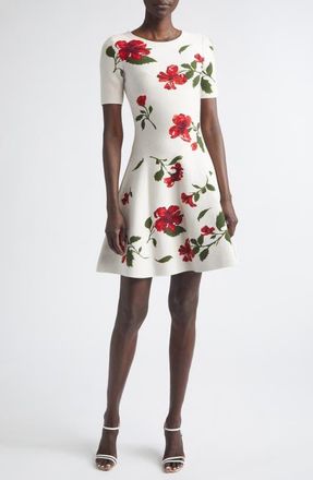 Oscar De La Renta Hibiscus Jacquard Sweater Dress in Red/ecru at Nordstrom, Size X-Large