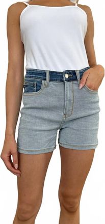Judy Blue Color Block Denim Shorts In Light Medium Wash