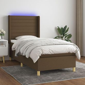 vidaXL Cama Box Spring Colch&oacute;n Y Luces Led Tela Marr&oacute;n Oscuro 90x190cm Vidaxl