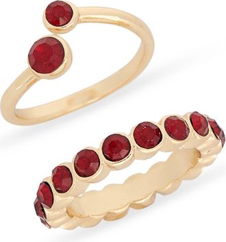 Nordstrom Rack Set of 2 Bypass & Eternity Rings in Ruby- Gold at Nordstrom Rack, Size 8