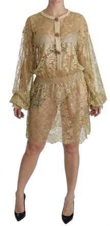 Dolce & Gabbana Gouden Kanten Doorkijkjurk Knielange Jurk voor Vrouwen