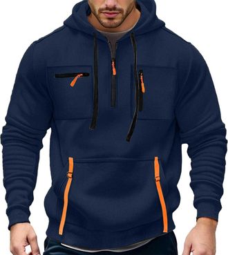 Generic Hoodies for Men Uk Work Jumpers Cargo Military Hooded Sweatshirt Full Zip Fleece Lined Jackets Long Sleeve Patchwork Tactical Pullover Tops Comfortabl