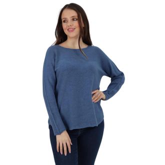 Generic Womens Knit Long Sleeve Jumper, Ladies Plain Italian Knitted Loose Fit Sweater Pullover Top - Denim
