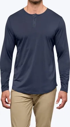 Cuts Long Sleeve Henley Curve Top In Blue Vintage