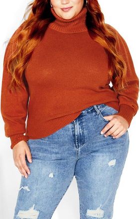 City Chic Softly Sweet Turtleneck Sweater in Toffee at Nordstrom