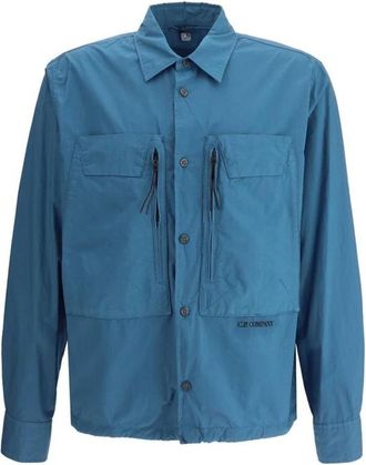 C.P. Company Katoenen Overhemd met Klassieke Kraag en Trekkoordzoom - Heren - Casual Overhemden - Blauw - M - Katoen - Overhemden