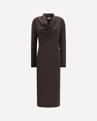 Brunello Cucinelli Abito in jersey di lana techno con drappeggio e monile Woman XS