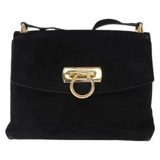Ferragamo Pre-owned Gancini Schoudertas - Dames - Pre-owned - Zwart - Maat: ONE Size Su&egrave;de
