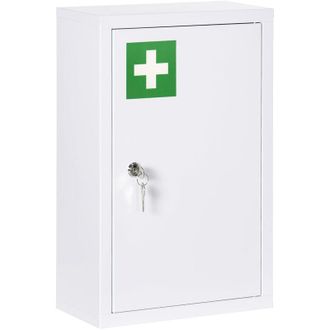 Kleankin Armario Botiqu&iacute;n De Pared Armario De Medicinas De Acero Armario De Primeros Con 2 Estantes De Almacenamiento Y 2 Llaves Para Ba&ntilde;o 30x14x46 Cm - Kleank