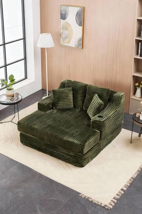 Living and Home Corduroy Chaise Lounge Sofa Bed in Green