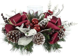 Creative Displays Inc. Christmas Holiday Candleholder With Ornaments & Velvet Bows