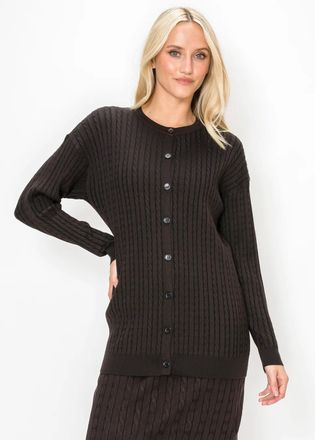 YAL New York Fine Cable Cardigan in Brown