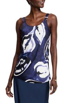 Nic+Zoe Watercolor Vines Scoop Neck Crepe Tank Top in Indigo Multi at Nordstrom Rack, Size X-Large