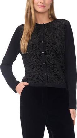 Ted Baker Mave Lace Overlay Cardigan in Rich Black at Nordstrom Rack, Size X-Large