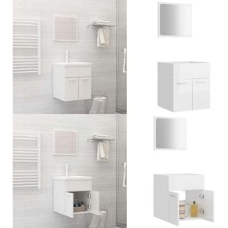 vidaXL Set Mobili da Bagno 2 pz Bianco Lucido in Legno Multistrato - Specchio da bagno - Armadietto in legno