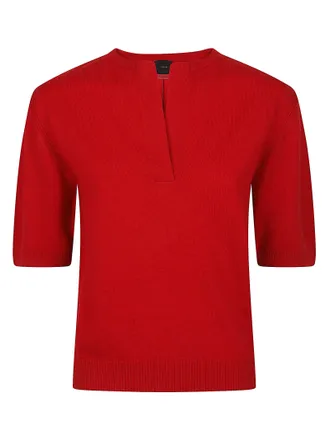Pinko Varsavia Notch Detail Short-Sleeve V-Neck Sweater