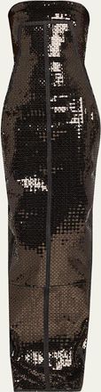 Rick Owens Strapless Sequined Denim Bustier Column Gown