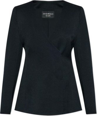 Emporio Armani Jassen, Dames, Blauw, M, Leer, Blazer met dubbele split aan de achterkant