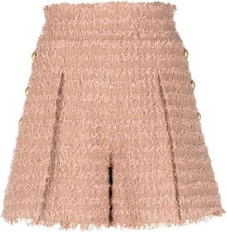 Balmain Beige Tweed Shorts met knoopdetail - Dames - Bermuda - Beige - L - Tweed - Korte Broeken