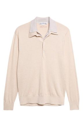 Acne Studios Koyat Layered Silk, Wool & Cashmere Polo Sweater in Beige/Grey at Nordstrom, Size X-Small