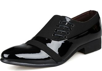 Generic Dress Oxford Formal Shoes for Men Lace Up Patchwork Pointed Toe PU Leather Slip Resistant Low Top Rubber Sole Block Heel Anti-Slip Classic(7.5 UK) Bla