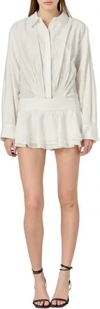 English Factory Ruffled Long Sleeve Micro-Mini Romper in Off White at Nordstrom, Size X-Small
