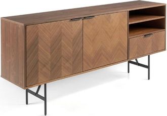 Pondecor Interiorismo Aparador Lis patas metálicas negro mate y mueble en MDF chapado nogal