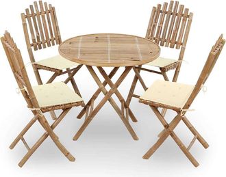 vidaXL Set De Comedor Exterior Plegable 5 Piezas Con Cojines Bamb&uacute; Vidaxl