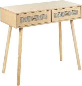 Beliani Beliani - Consola De Madera Clara 88 X 40 Cm Tablero 2 Cajones Rat&aacute;n Patas Madera Odell