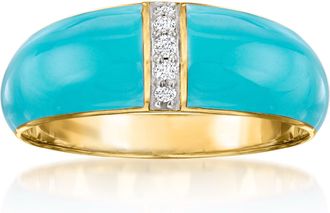 Ross-Simons Blue Enamel Dome Ring With Diamonds in 18kt Gold Over Sterling
