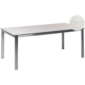 Beliani Tavolo da pranzo da giardino a 6 posti 180 x 90 cm Piano in vetro temperato bianco Struttura in acciaio inox Cosoleto