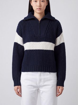 Lisa Yang Maglia bicolore in cashmere con collo a zip e fantasia astratta