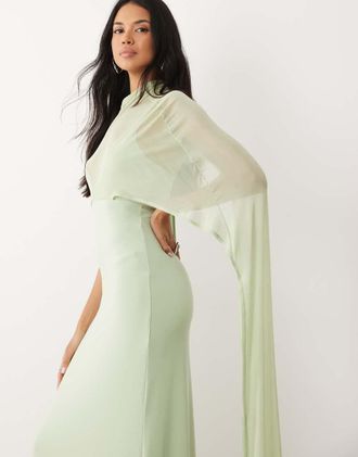 Asos Vestito lungo verde salvia con mantella oversize