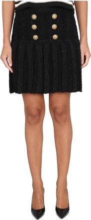 Balmain HW 6 BTN Tweed Geplooide Korte Rok - Dames - Korte rokken - Zwart - S - Tweed - Rokken