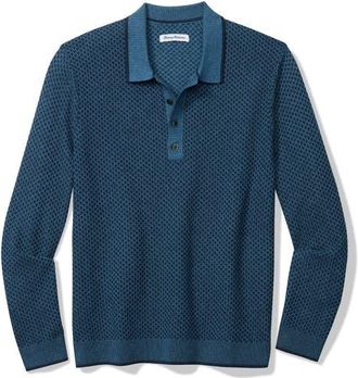 Tommy Bahama Coolside Valley Long Sleeve Polo Sweater in Coastline at Nordstrom, Size Xxx-Large