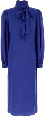 Gucci Blue Turtle Neck Silk Midi Dress