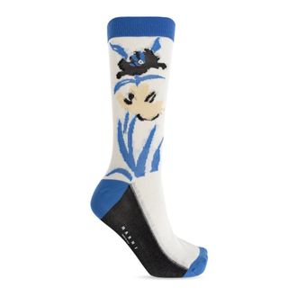 Marni Socks, female, Blue, Size: S Cotton-Nylon Socks with Flower Intarsia
